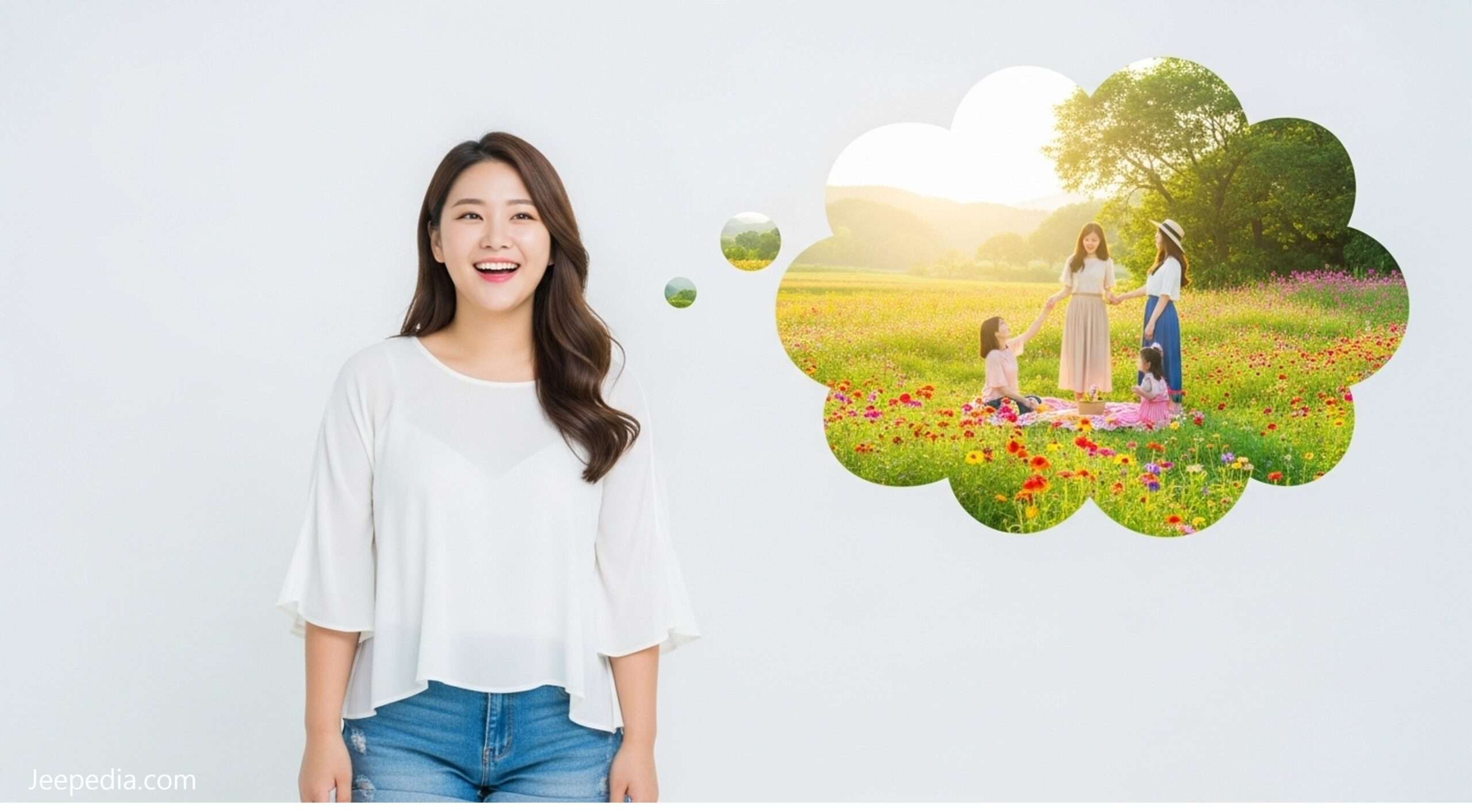 놀이동산에 놀러가는 것을 생각하는 20대 여성